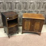 A 20TH CENTURY BEDSIDE CUPBOARD AND A MAHOGANY TWO DOOR CUPBOARD