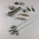 A LOT OF SILVER AND ABALONE SET JEWELLERY