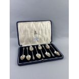 A SET OF EIGHT SILVER GRAPEFRUIT SPOONS AND OTHER CUTLERY