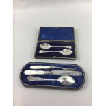 A VICTORIAN SILVER CHRISTENING SET, MANICURE SET AND JAM SPOONS