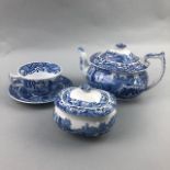 A LOT OF BLUE AND WHITE CERAMICS INCLUDING SPODE EXAMPLES