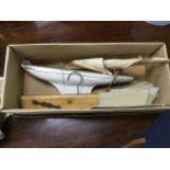 A VINTAGE MODEL OF A BOAT, AN ANCHOR LINE PRINT AND OTHER EPHEMERA