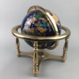 A 20TH CENTURY SPECIMEN HARDSTONE TERRESTRIAL GLOBE