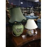 A CLARICE CLIFF CERAMIC TABLE LAMP AND ANOTHER TABLE LAMP