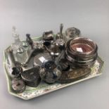 A LOT OF FOUR VARIOUS SILVER PLATED WINE SLIDES AND OTHER SILVER PLATED WARE