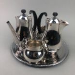 A MAPPIN & WEBB SILVER PLATED FOUR PIECE TEA SERVICE AND A TRAY