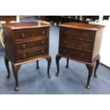A PAIR OF MAHOGANY BEDSIDE CHESTS