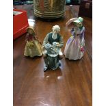 A ROYAL DOULTON FIGURE OF 'MISS DEMURE' AND TWO OTHER ROYAL DOULTON FIGURES