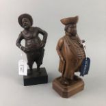 A CARVED WOOD FIGURE OF SANCHO PANZA AND ANOTHER
