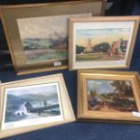 A GROUP OF FOUR PICTURES INCLUDING A WATERCOLOUR BY ALICE FOWLER
