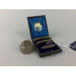 A VICTORIAN SCARF RING AND BROOCH SET AND COINS