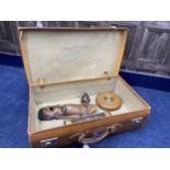 A VINTAGE SUITCASE AND OTHER ITEMS