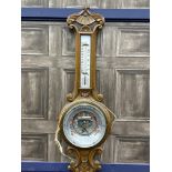 A LATE VICTORIAN OAK BANJO BAROMETER AND ANOTHER