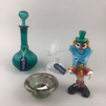 A MURANO GLASS CLOWN AND OTHER GLASS ITEMS