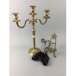 A VINTAGE BRASS FLOOR STANDING LAMP, BINOCULARS AND OTHER ITEMS