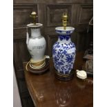 A CHINESE VASE, CONVERTED TO A TABLE LAMP AND ANOTHER