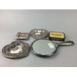 A SILVER ENGINE TURNED ASH DISH AND OTHER ITEMS