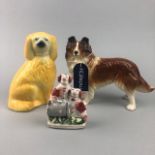 A CERAMIC FIGURE OF A COLLIE AND OTHER CERAMICS