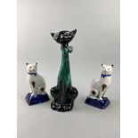 A BLUE MOUNTAIN POTTERY FIGURE OF A CAT AND OTHER CERAMIC CAT FIGURES