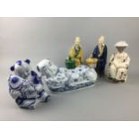 A LOT OF FIVE MODERN CHINESE CERAMIC FIGURES