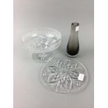 A CRYSTAL BOWL, CRYSTAL CAKE STAND AND OTHER CRYSTAL WARE