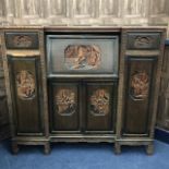 A CHINESE CARVED WOOD SECRETAIRE/SIDE CABINET