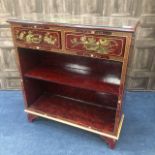 A 20TH CENTURY CHINESE LACQUERED OPEN BOOKCASE