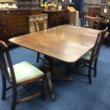 A 19TH CENTURY MAHOGANY DINING TABLE AND FOUR CHAIRS