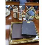 A MIRROR, CERAMIC FIGURE AND OTHER ITEMS