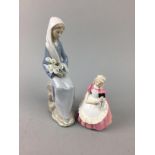 A LLADRO FIGURE OF A SEATED GIRL AND A ROYAL DOULTON FIGURE