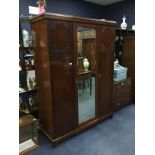 A 20TH CENTURY MAHOGANY MIRROR DOOR WARDROBE