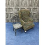 AN EARLY 20TH CENTURY CHILDS ARMCHAIR AND A SINGLE CHAIR