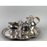 A MAPPIN & WEBB SILVER PLATED CREAM JUG AND OTHER ITEMS