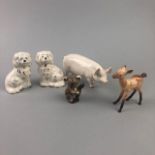 A PAIR OF 20TH CENTURY MINIATURE WALLY DOGS AND OTHER BESWICK FIGURES