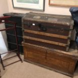 A VICTORIAN PINE BLANKET CHEST, A CABIN TRUNK AND ANOTHER CHEST