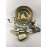 A BRASS CHARGER AND OTHER BRASS WARE