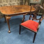 A MAHOGANY DINING TABLE AND SIX CHAIRS