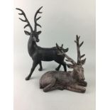 TWO RESIN STAG FIGURES AND OTHERS