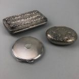 A SILVER COMPACT, A CIGAR CASE AND A SNUFF BOX