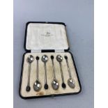 A SET OF SIX WALKER & HALL SILVER SPOONS AND SILVER PLATED FLATWARE