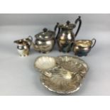A SILVER PLATED FOUR PIECE TEA SERVICE AND OTHER PLATED WARE