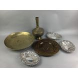 A LOT OF BRASS AND SILVER PLATED WARE