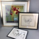 A LOT OF THREE FRAMED PICTURES