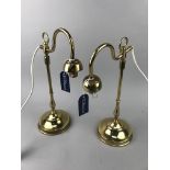 A PAIR OF BRASS TABLE LAMPS AND BATHROOM SCALES