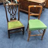 A VICTORIAN PITCH PINE BEDROOM CHAIR AND ANOTHER