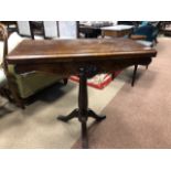 A VICTORIAN WALNUT TURNOVER CARD TABLE