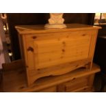 A PINE BLANKET CHEST AND A PINE HALL SEAT