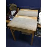 A PAIR OF RETRO CHILDS' DESKS AND CHAIRS
