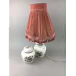 A COALPORT MING ROSE TABLE LAMP AND OTHER CERAMICS