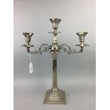 A VICTORIAN SILVER PLATED TWIN BRANCH CANDELABRUM